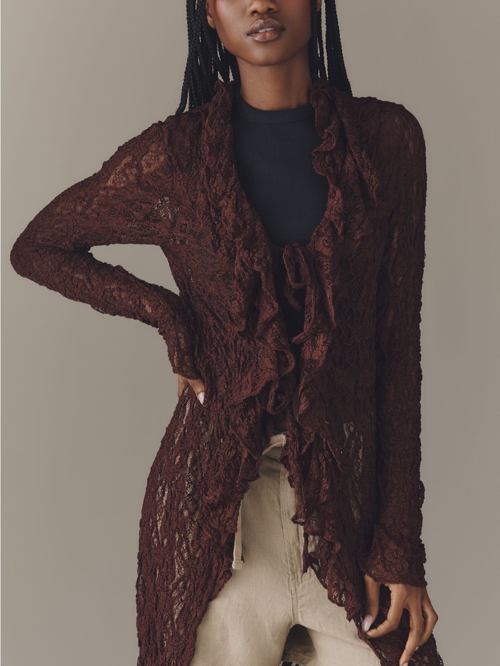Anthropologie long line lace cardigan
